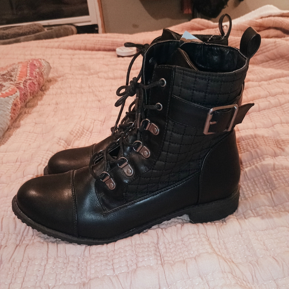 White Mountain Black Quilted Combat Boots - Picture 2 of 3